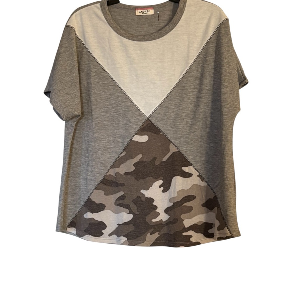 ANDREE BY UNIT•Gray Camo Colorblock Short Sleeve